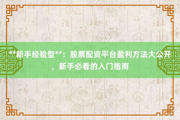 **新手经验型**：股票配资平台盈利方法大公开，新手必看的入门指南