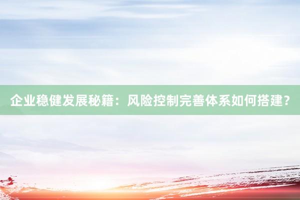 企业稳健发展秘籍：风险控制完善体系如何搭建？