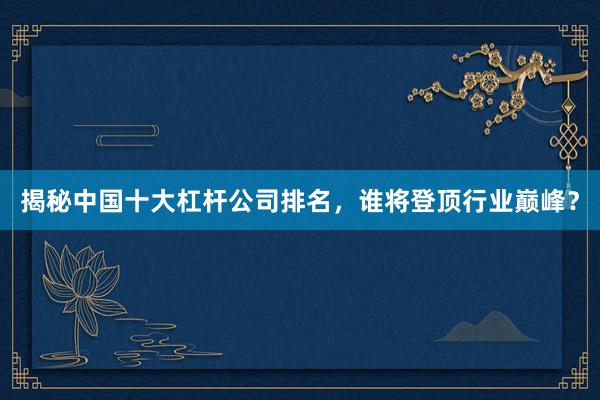 揭秘中国十大杠杆公司排名，谁将登顶行业巅峰？
