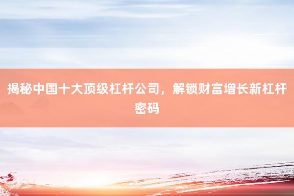 揭秘中国十大顶级杠杆公司，解锁财富增长新杠杆密码