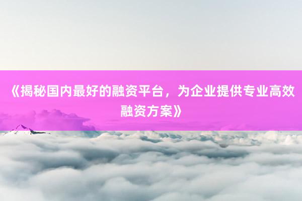 《揭秘国内最好的融资平台，为企业提供专业高效融资方案》