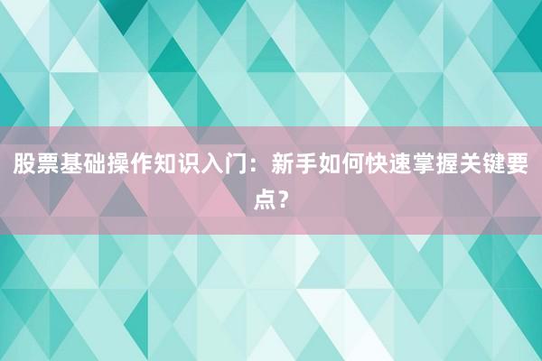 股票基础操作知识入门：新手如何快速掌握关键要点？