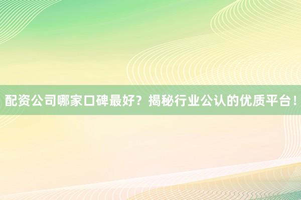 配资公司哪家口碑最好？揭秘行业公认的优质平台！