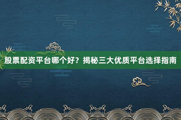 股票配资平台哪个好？揭秘三大优质平台选择指南