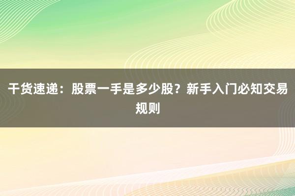 干货速递：股票一手是多少股？新手入门必知交易规则
