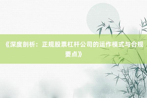 《深度剖析：正规股票杠杆公司的运作模式与合规要点》