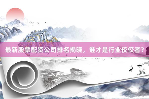 最新股票配资公司排名揭晓，谁才是行业佼佼者？