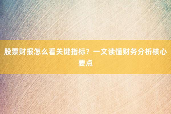 股票财报怎么看关键指标？一文读懂财务分析核心要点